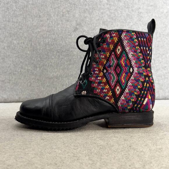 Teysha  Guatemalan Leather Embroidered Ankle Boot - Black - Women size 6.5 - Picture 1 of 12